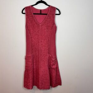 Inizio Womens Linen Cotton Red Lagenlook Pockets Artsy Boho Dress XL Italy